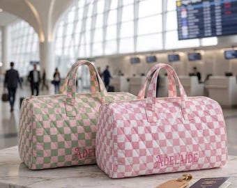 Sac de week-end personnalisé, sac polochon de voyage avec nom personnalisé, sac de voyage monogramme, sac de voyage matelassé, cadeau de voyage pour fille