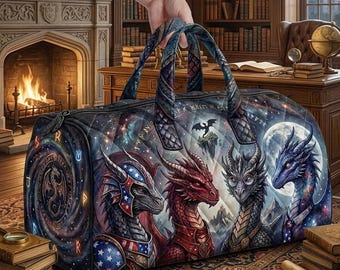 Sac de sport dragon fantastique, sac de voyage pour amoureux des dragons, sac de week-end matelassé gothique, sac de sport Fantasy Art, cadeau pour les fans de dragon elle lui