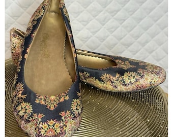 Zapatos vintage otomanos de seda, Londres, raros, de boutique, planos, talla 39 EU para mujer, jacquard