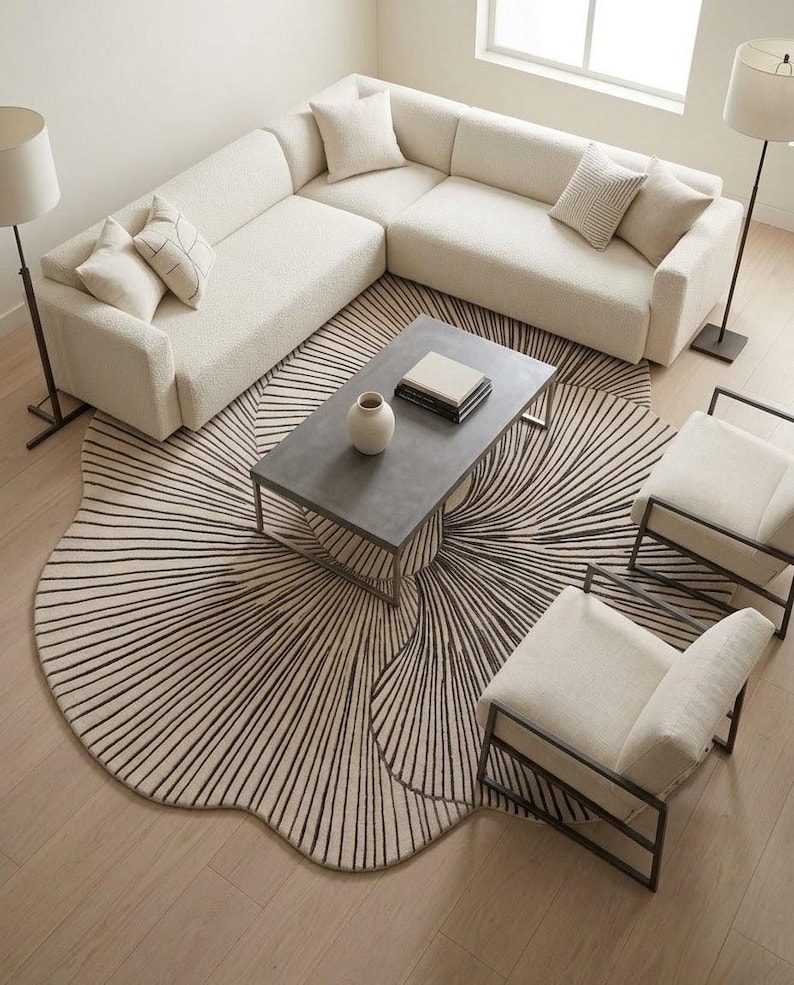 Organic R Shaped Rug Organic Shape Rug, Hand Tufted Wool Rug, Modern Abstract Area Rug ...