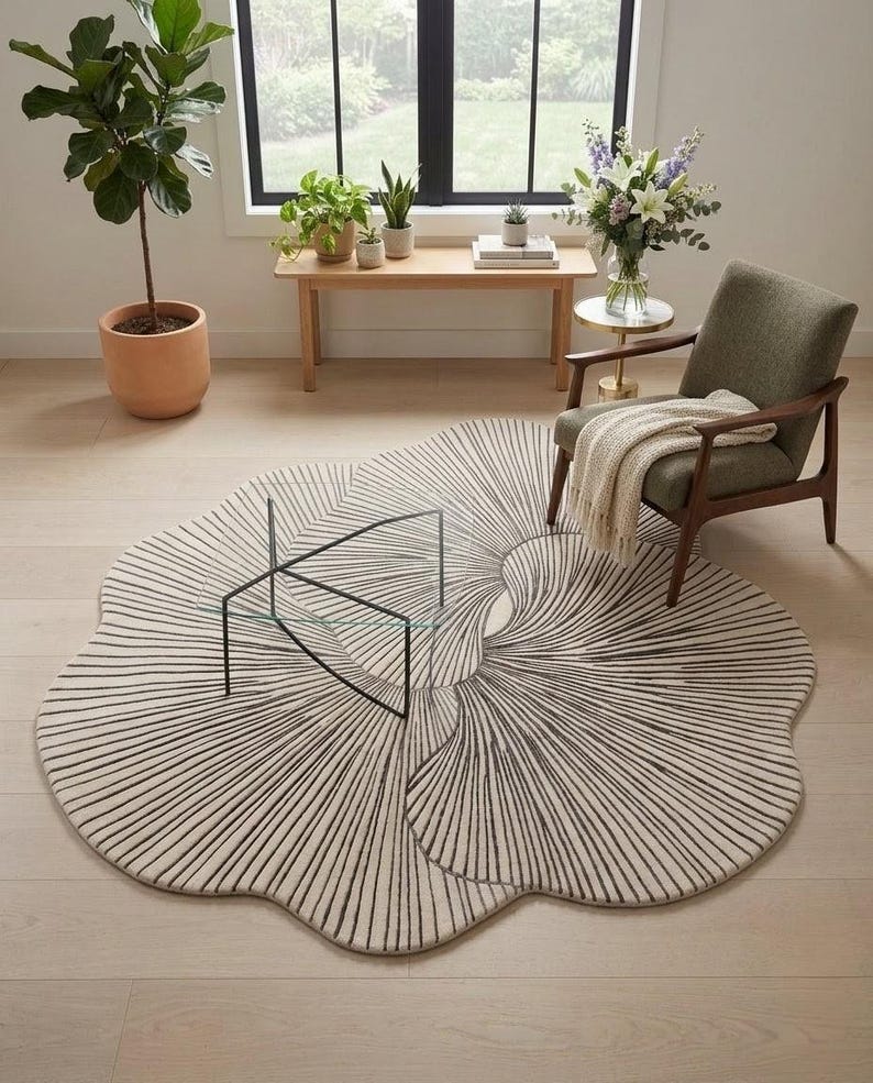 Organic R Shaped Rug Organic Shape Rug, Hand Tufted Wool Rug, Modern Abstract Area Rug ...