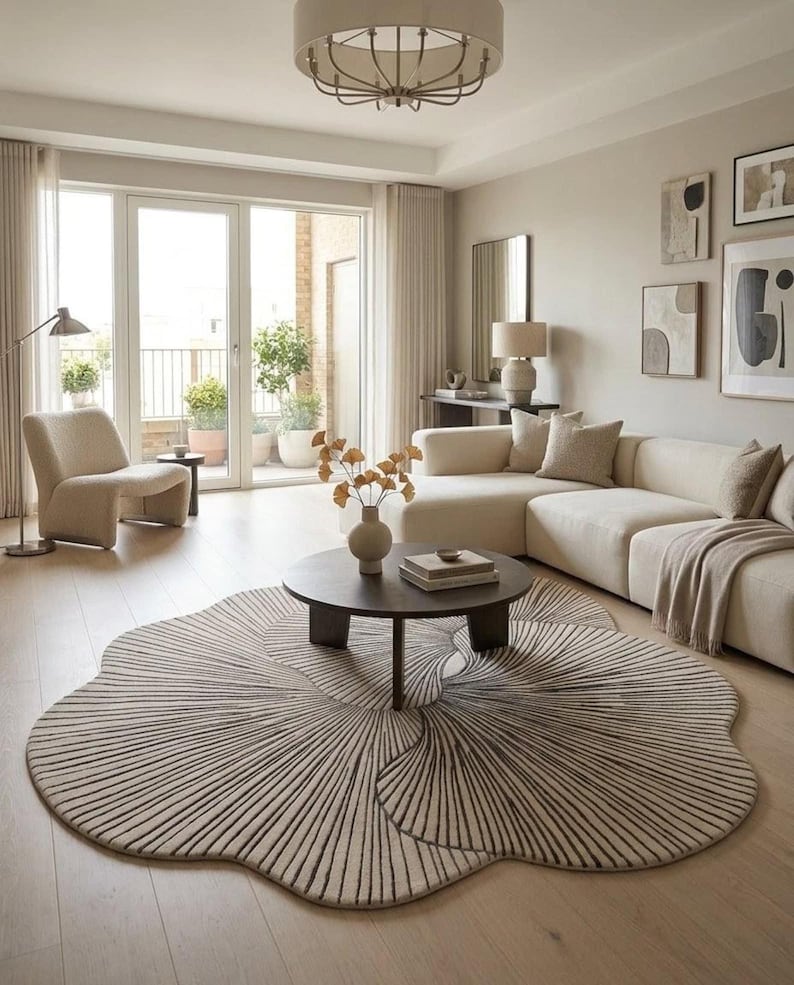 Abstract Leaf Pattern Area Rug Organic Shape Rug, Hand Tufted Wool Rug, Modern Abstract Area Rug ...