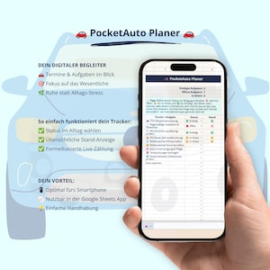Digitaler Auto Planer Google Sheets | Kfz Kosten Smartphone Vorlage | Auto Tabelle Handy | Inspektion Tanken Wartung Dokumente