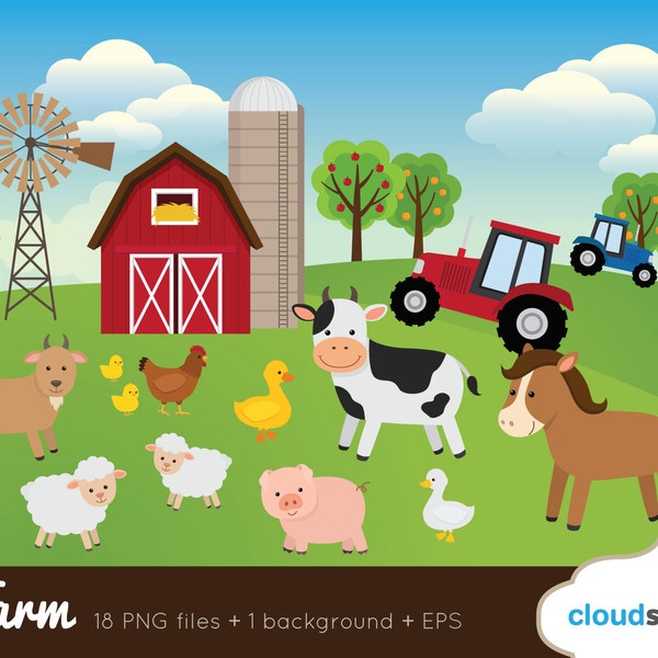 BUY 2 GET 1 FREE Farm Clipart / Farm Animal Clipart / barnyard clipart / farm animal clip art / barn clipart / commercial use ok