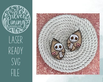 Cute Skelly Earrings SVG File, Laser Cut Halloween Earrings (Digital Download)
