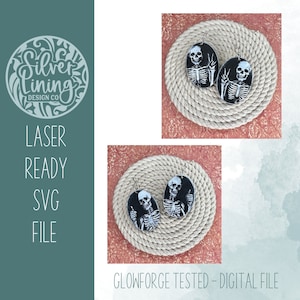 Skeleton Earrings SVG File-Fun, Gothic, Edgy-Skeleton Earrings-Glowforge Earrings-Halloween Earrings For Laser-Commercial Use