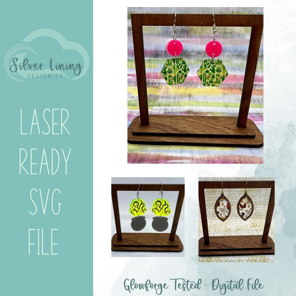 Earring Display-Photo Display-File ONLY-Glowforge Laser SVG-Commercial Use