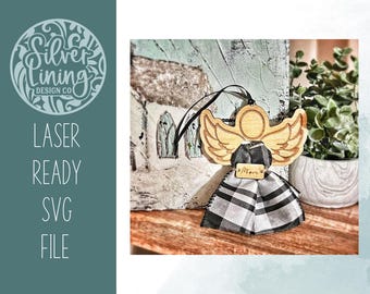 Christmas Angel Memorial Keepsake Ornament SVG-Christmas Memorial-Fabric-File ONLY-Glowforge Laser SVG-Hand Drawn-Commercial Use