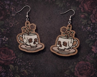 Skull Mug Earrings SVG Laser Cut File  | Glowforge xTool | Digital Download