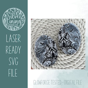 Haunted House Earrings SVG File: Glowforge Laser Cut Halloween Jewelry (Digital Download)