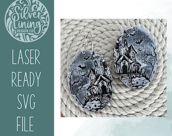 Haunted House Earrings SVG File: Glowforge Laser Cut Halloween Jewelry (Digital Download)