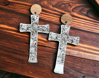 Floral Cross Earring SVG File-Spring Earrings-Glowforge Earrings-Easter Earrings For Laser-Commercial Use