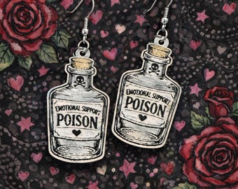 Emotional Support Poison Creepy Valentine's Day Earrings SVG Laser Cut File  | Glowforge xTool | Digital Download