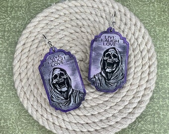 Live Laugh Love Grim Reaper-SVG File-Reaper Earrings-Glowforge Earrings-Halloween Earrings For Laser-Commercial Use