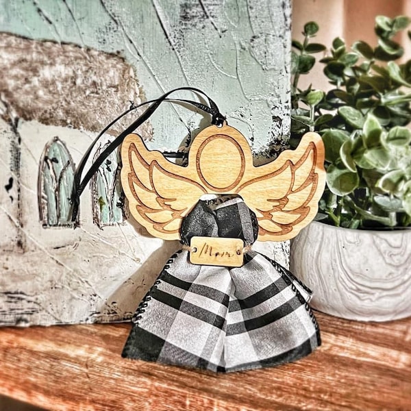 Christmas Angel Memorial Keepsake Ornament SVG-Christmas Memorial-Fabric-File ONLY-Glowforge Laser SVG-Hand Drawn-Commercial Use