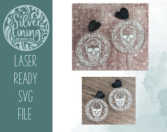 Skull Stained Glass Earrings SVG File-Creepy Earrings-Glowforge Earrings-Halloween Earrings For Laser-Commercial Use