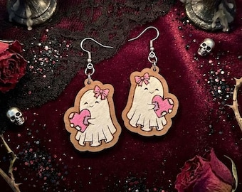 Little Ghost Valentine's Day Earrings SVG Laser Cut File  | Glowforge xTool | Digital Download