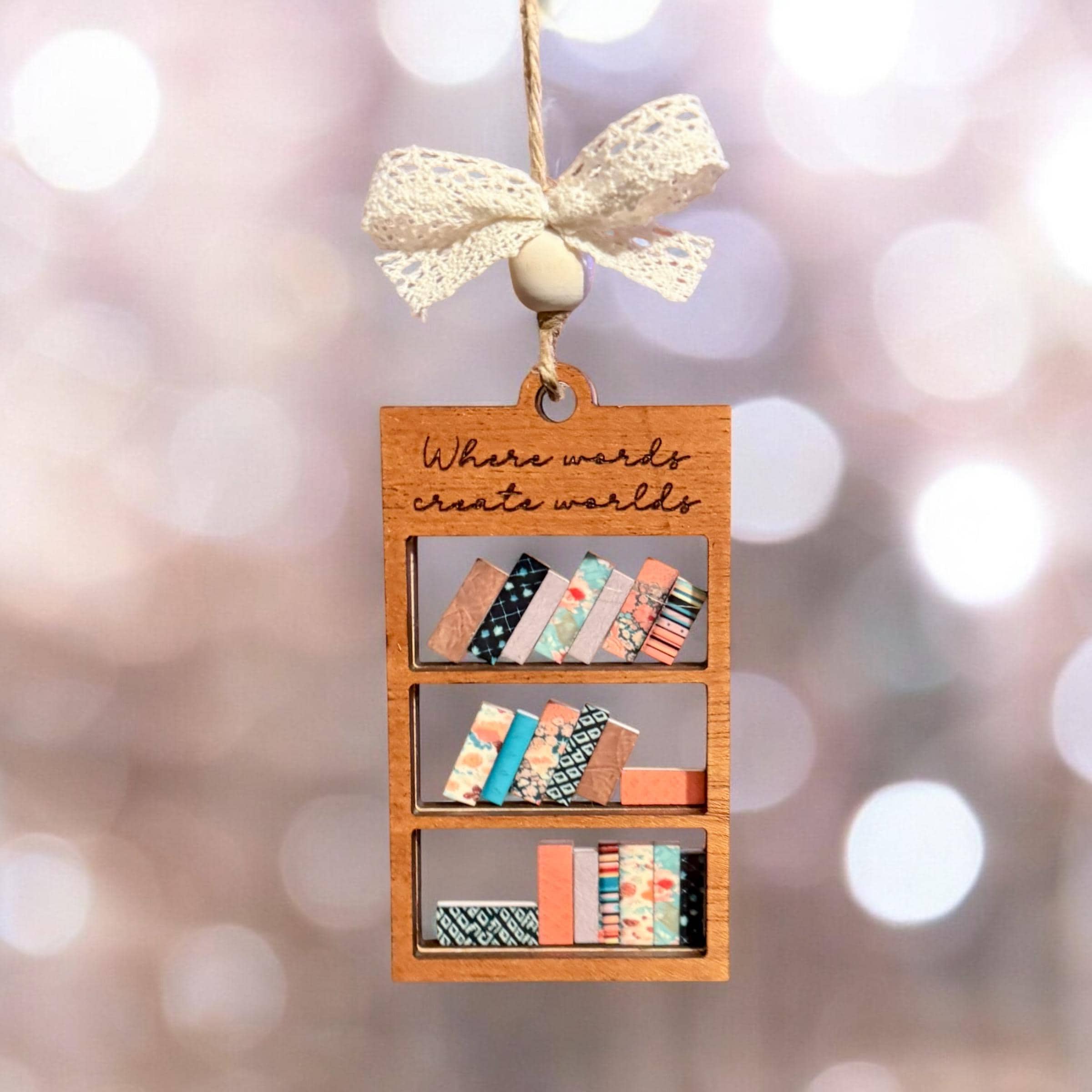 DIY Bookshelf Shaker Ornament Laser Cut File – SVG for Ornaments & Car Charms-Glowforge Laser SVG-Commercial Use