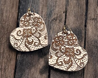 Lace-Textured Heart Earring Design | Digital SVG, AI, and PDF Files for Laser Engraving