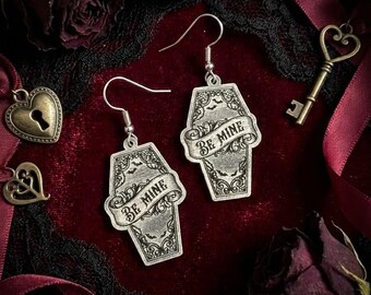 Be Mine Coffin Valentine's Day Earrings SVG Laser Cut File  | Glowforge xTool | Digital Download