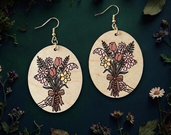 Spring Skeleton Bouquet Earrings SVG Laser Cut File  | Glowforge xTool | Digital Download