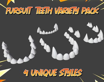 Fursuit Teeth Pack STL – 4 Unique Styles for Cosplay Heads (Digital Download)