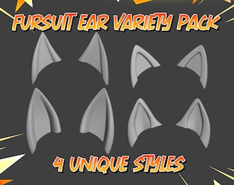 Fursuit Ear Pack STL – 4 Styles Toony Canine & Feline 3D Printable Ears