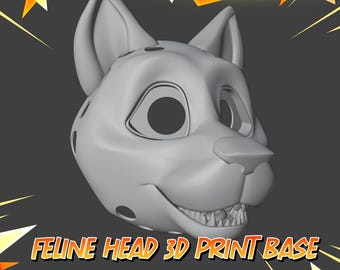 Feline Head Base STL – Toony 3D Printable Big Cat Cosplay Mask