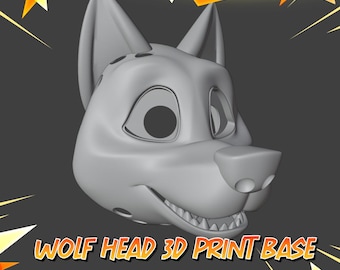 Wolf Fursuit Head Base STL – Toony 3D Printable Canine Cosplay Mask