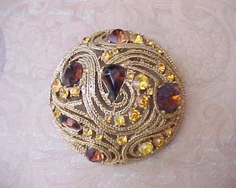 Big and Beautiful Vintage 1950's Rhinestone Brooch in Topaz Colors