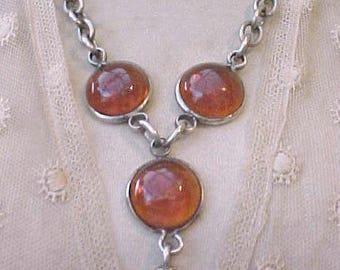 Feeling Groovy Gothic Look 1960's Necklace with Amber Glass Cabochons