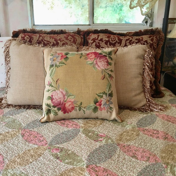 Beautiful French Tapestry Pillow-Roses and Daisies by Gobly's