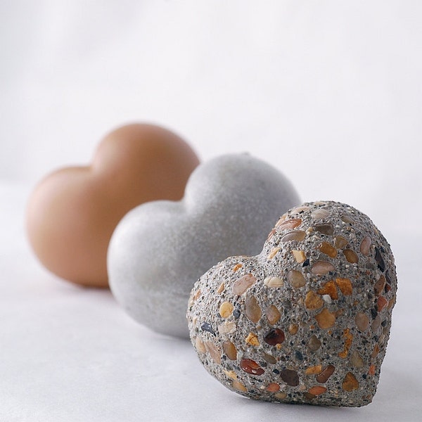 Heart Magnets, concrete, set of three, tan, natural and washed brown rock - 12-011