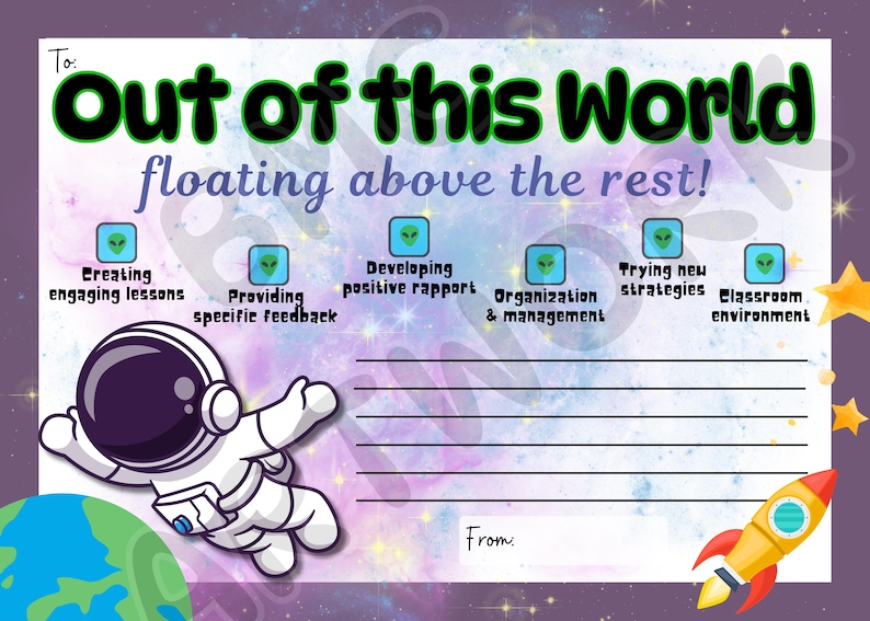Astronaut Space Printable Recognition Cards, Positive Feedback Notes ...