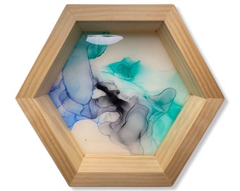 Hexagons | Abstract Art | Alcohol Ink | Epoxy Resin | Yupo Paper | Handmade