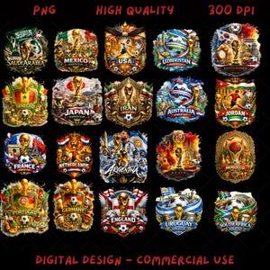 World Cup 2026 Football Crests Bundle, National Team PNG Art (Digital Download)