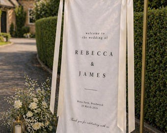 Personalised Fabric Wedding Welcome Sign • Wedding Banner • Bridal Shower • Custom Designs • Personalised Ribbon
