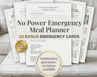 No Power Emergency Meal Planner | Food Prep Binder, Wallet Cards (Digital Download)