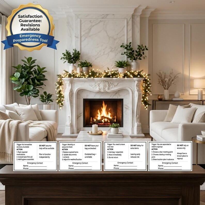 May include: An emergency preparedness tool with a gold seal that reads "Satisfaction Guarantee: Revisions Available." The tool includes cards with instructions and the text "Emergency Preparedness Tool."
