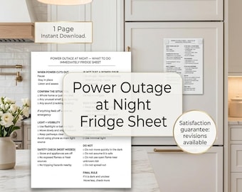 Night Power Outage Fridge Sheet | Emergency Safety Plan (Digital Download)