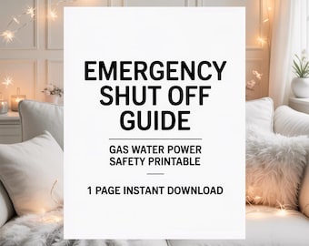 Emergency Shut Off Guide, Gas Water Power Safety Printable (Instant Download)