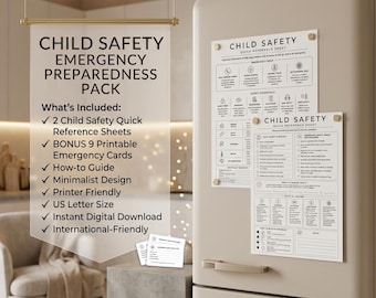 Child Safety Emergency Preparedness Pack | 2 Quick Reference Sheets + 9 Emergency Cards | Family Safety Printable | Digital Download