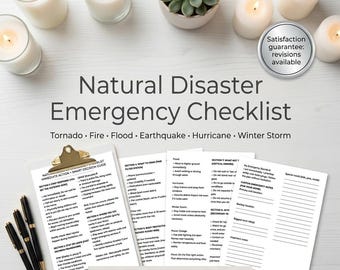 Natural Disaster Emergency Checklist, Tornado Fire Flood Earthquake Hurricane Plan