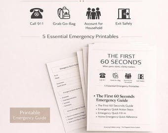 First 60 Seconds Emergency Guide | Home Quick Reference Fridge Sheet (Digital Download)