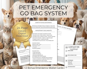 Pet Emergency Go Bag System Printable Pet Evacuation Binder Emergency System Emergency Wallet Cards | Dog Cat Disaster Preparedness PDF