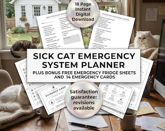 Sick Cat Emergency System Planner: Illness Tracker, Medical Log (Digital Download)