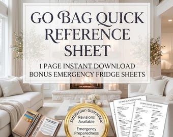 Go Bag Quick Reference Sheet | Emergency Preparedness Checklist (Digital Download)
