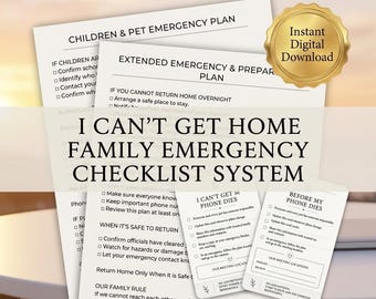 I Can't Get Home Emergency Plan Printable | Family Emergency Checklist System | Family Reunification Plan | Emergency Preparedness Binder