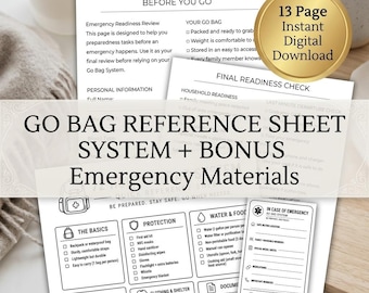 Go Bag Reference Sheets System Printable Emergency Planner 72 Hour Go Bag Checklist Emergency Binder Bug Out Bag Disaster Preparedness