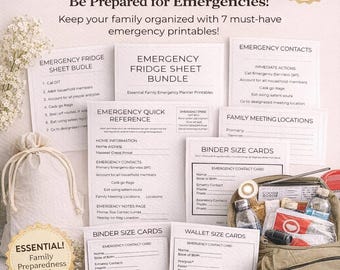 Emergency Fridge Sheet Bundle | Family Emergency Planner, Contacts, Disaster Preparedness (Instant Download)
